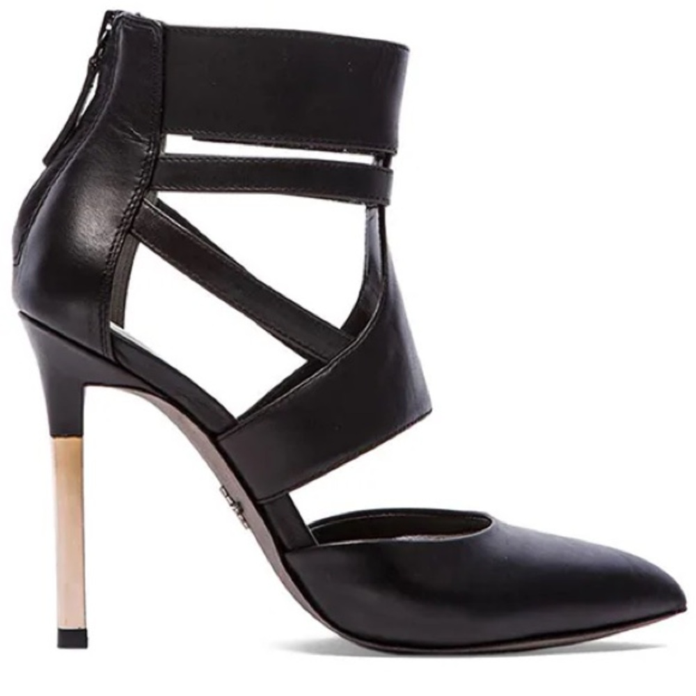 Pour la Victoria Zanie Heel Heeled Sandal 9.5 Black Cage Gold Leather Revolve - Picture 9 of 9